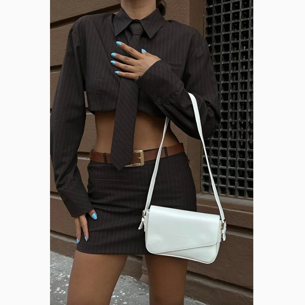 Zara Striped Crop Shirt With Necktie NWT
